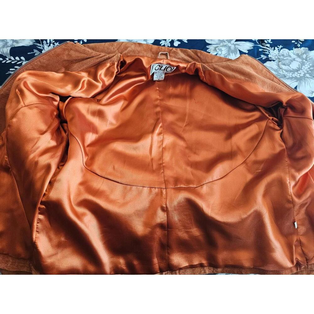 Women s Vintage Suede Clio Full Zip Up Jacket Orange Size 10 Padded Shoulders - Picture 4 of 16